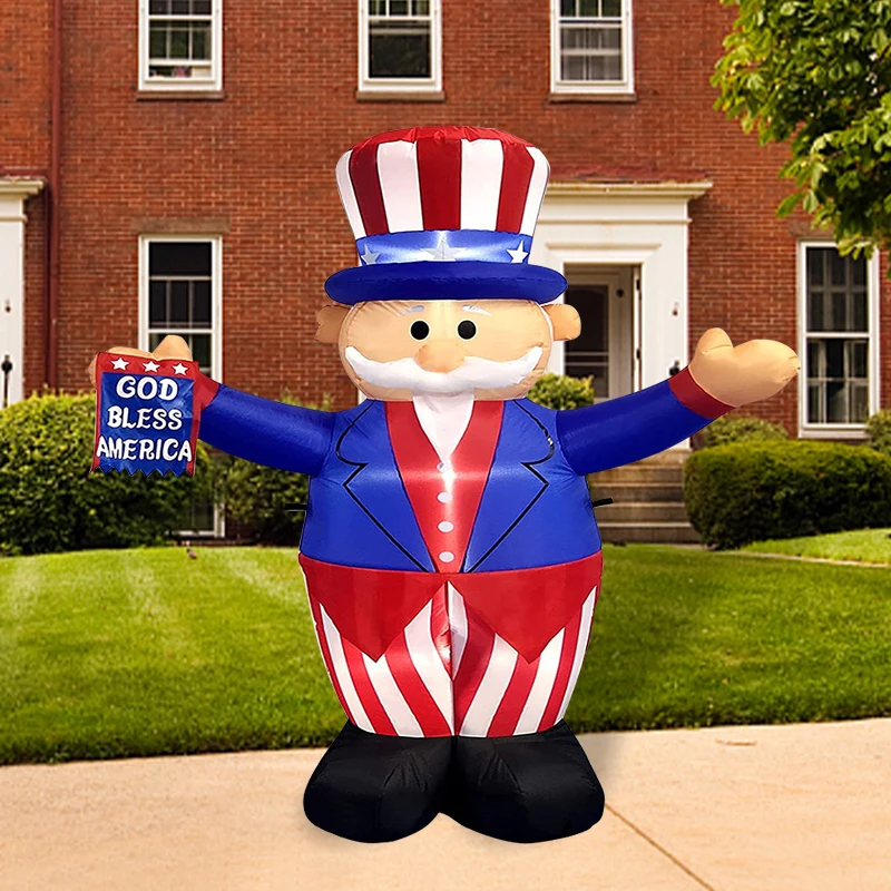 

4.9 FT Patriotic Independence Day 4th of July Inflatable Uncle Sam with God Bless America Flag Pre-Lit LED Lights Outdoor Garden