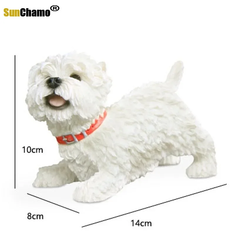 West Highland Dark White Terrier Figure Simulation Animal Model Resin Dog Figurine Crafts Car Decoration Home Decors Ornaments