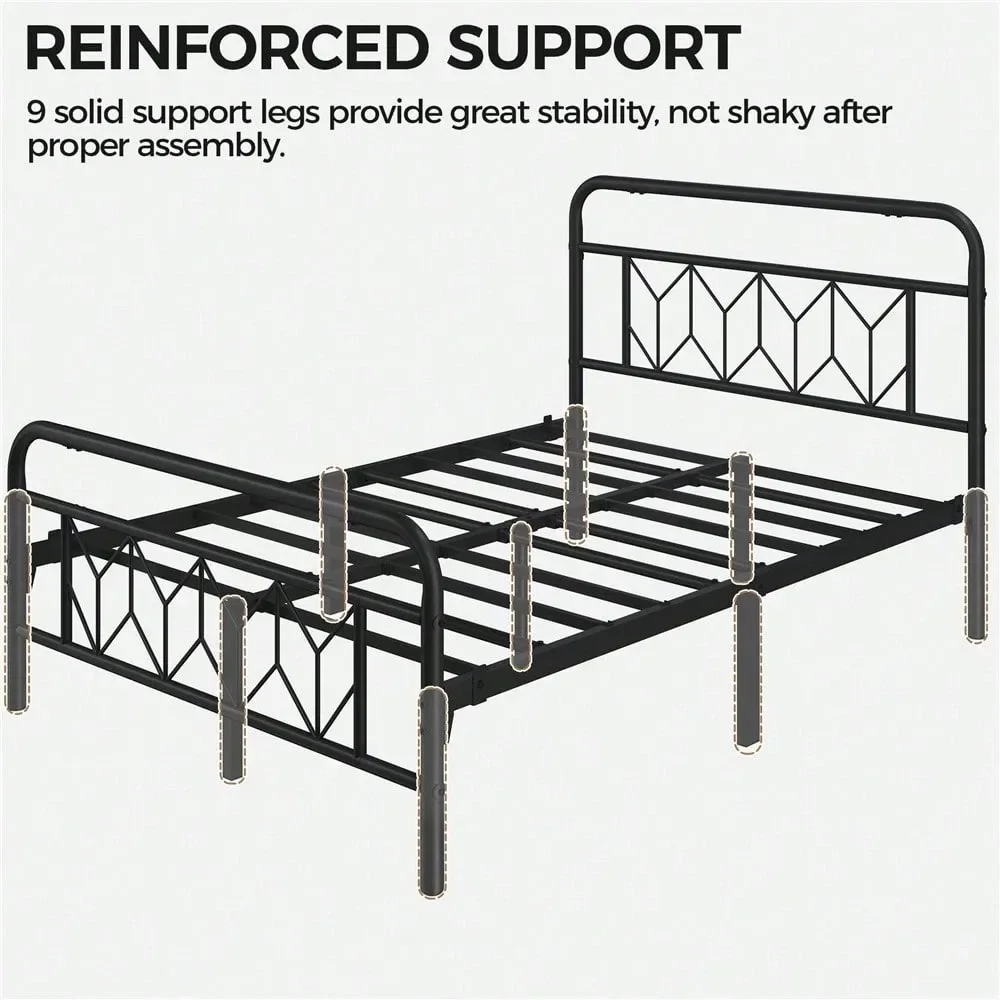 

Vintage Twin Full Queen Bed Frame With 13 Underbed Storage, Metal Platform Bed With Headboard And Footboard, Black White