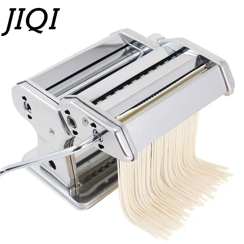 JIQI Manual noodles machine Stainless Steel Hand Crank 2 Blades Pasta Making Machine Hand Operated Spaghetti Pasta Cutter Noodle