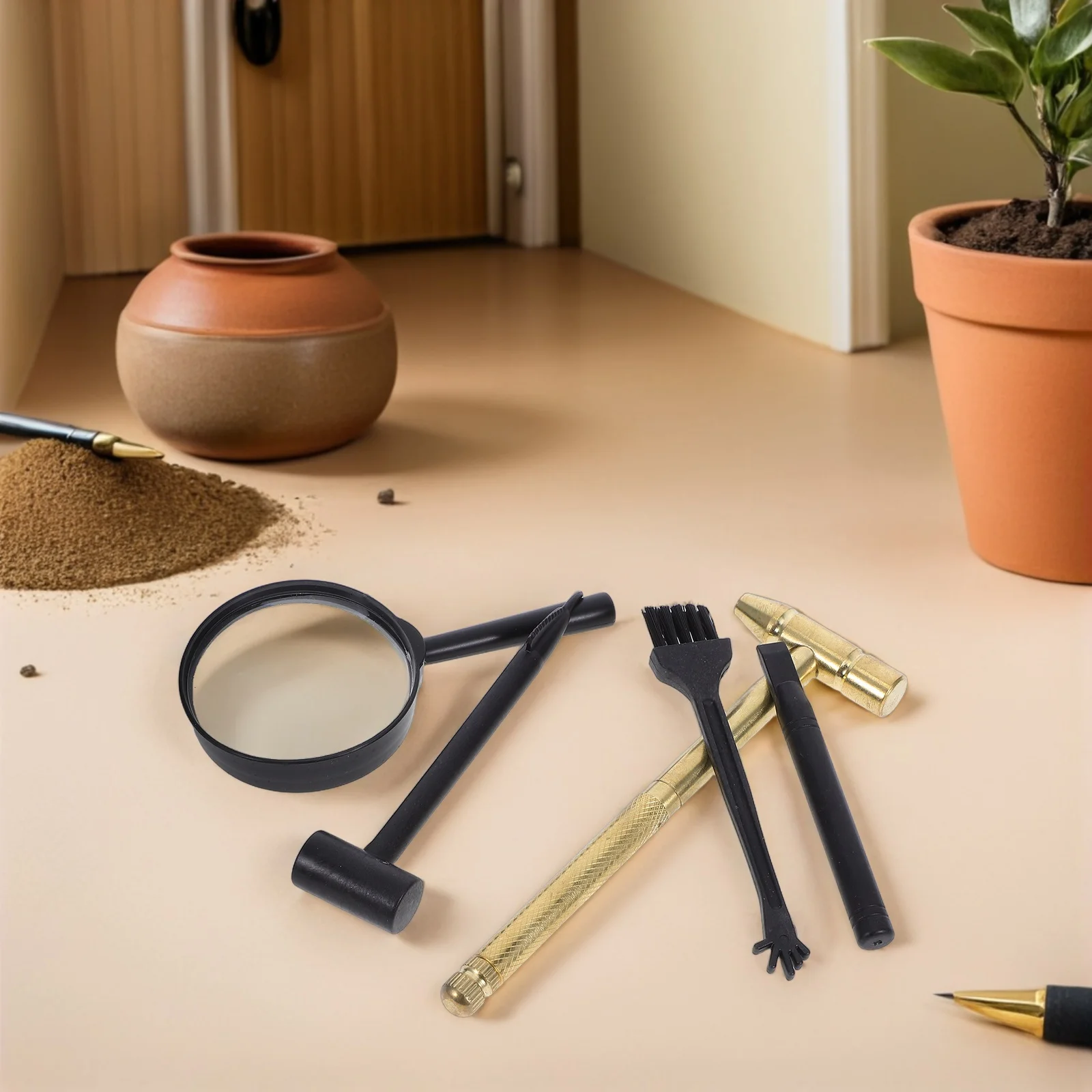 1 Juego de herramientas de excavación de arqueología para niños, martillo, cincel, cepillo, lupa, Kit de excavación de piedras preciosas, ciencia educativa