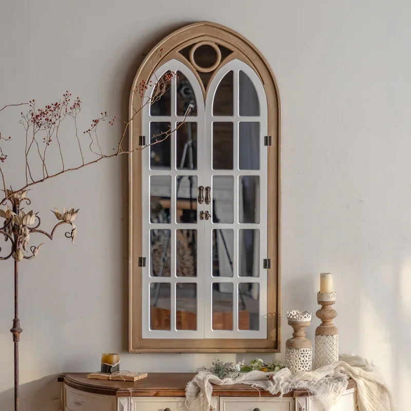 Wooden false window French lighting retro ventilated mirror semicircle