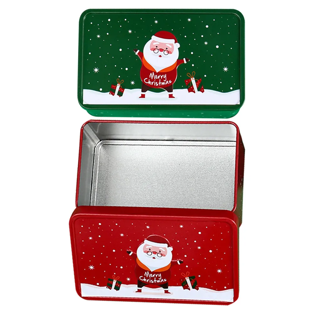 2Pcs Christmas Candy Boxes Holiday Tinplate Cookie Tins Compact Portable Metal Storage Tins for Treats Cosmetics Fishing Bait