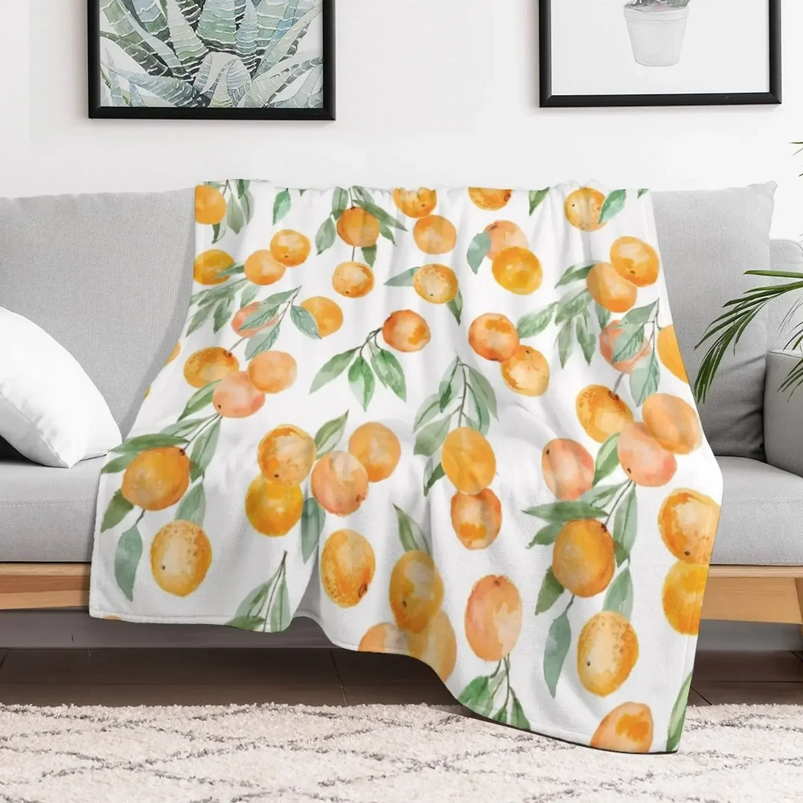 

Oranges with Leaves Watercolor Pattern Throw Blanket Nap Sofas Thin Blankets manga Polar Personalized Gift Bed linens Blankets