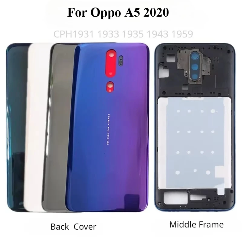For Oppo A5 2020 CPH1931 1933 1935 1943 1959 Back Battery Cover Rear Door Case+ Middle Frame with Camera lens