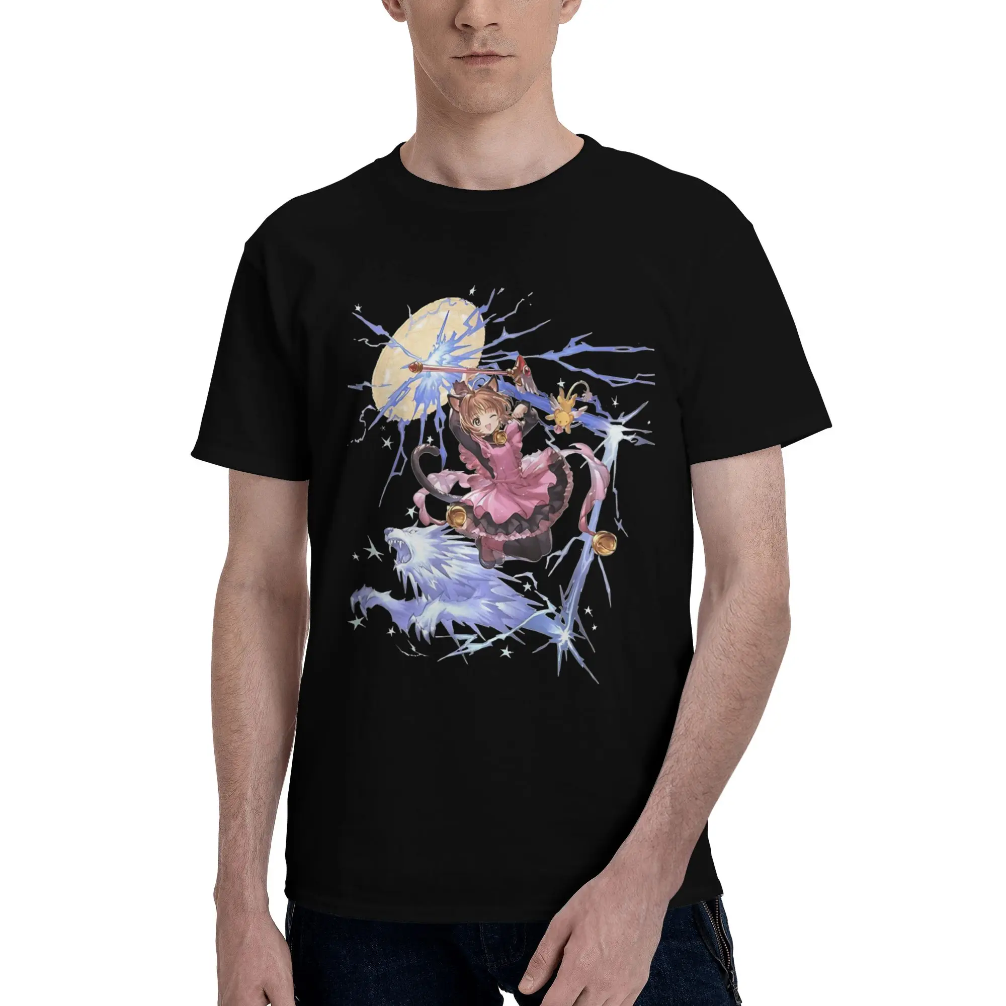 Meow!  Graphic 100% Cotton T-Shirt Bandai Cardcaptor Sakura Tees Tops For Men