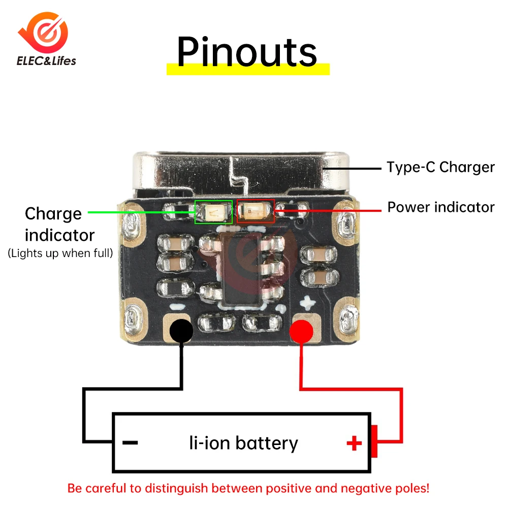 5/1Pcs 3.7V 4.2V 600mA Lithium Battery Charger Module With CC/CV Protection Type-C Interface for Mini Drones/Wearable Tech