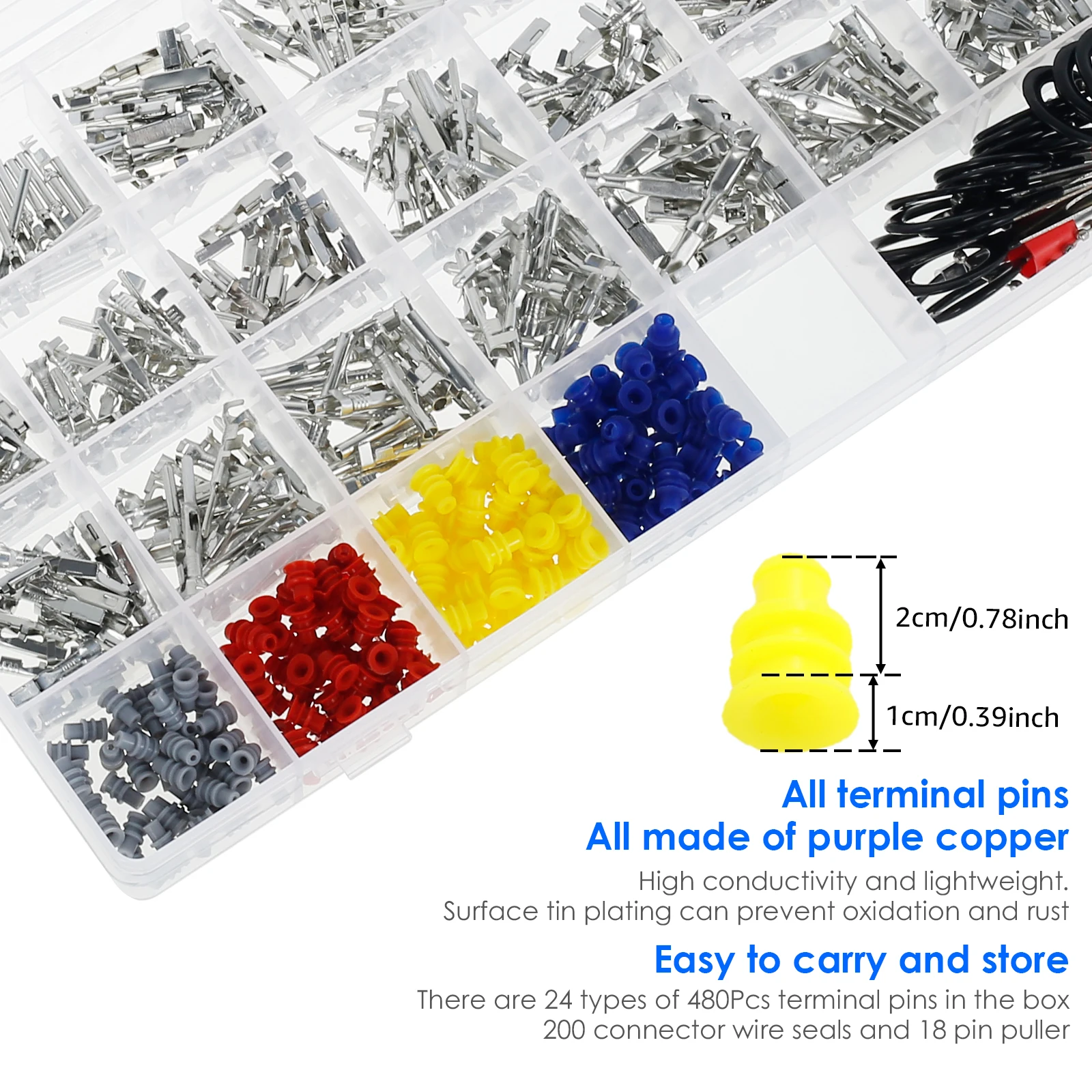 480Pcs Automotive Pin Connector Kit 24 Type Copper Wire Terminal Pin Assortment Kit Male and Female Connector Pin Kit with