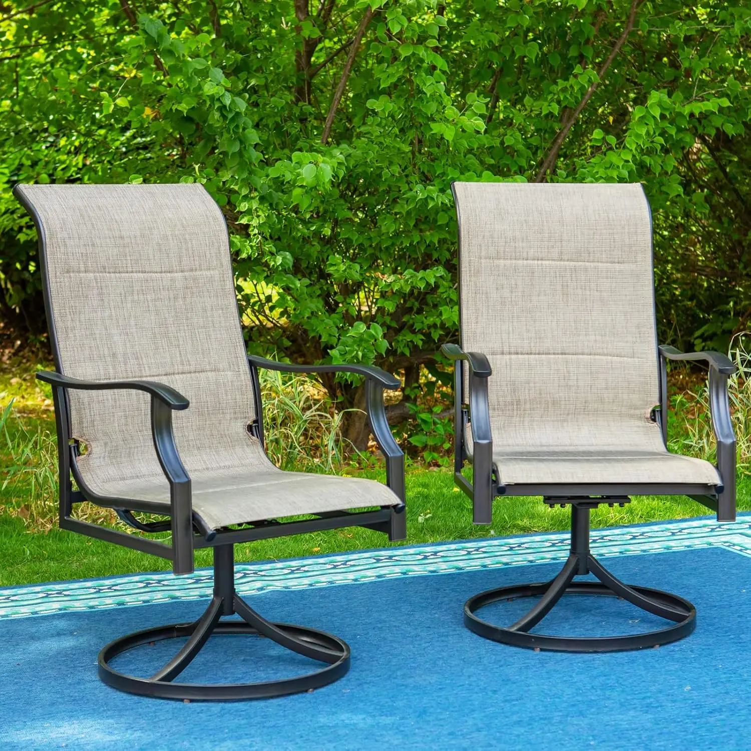 

Swivel Patio Dining Chair with 42" High Back, Padded Textilene Deep Seating Outdoor Chairs with Armrest & E-Coating Frame