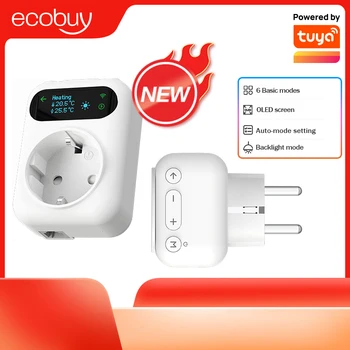 Tuya smart socket wifi thermostat steckdose wifi stecker smart home temperatur regler timer schalter kühlung heizung alexa google