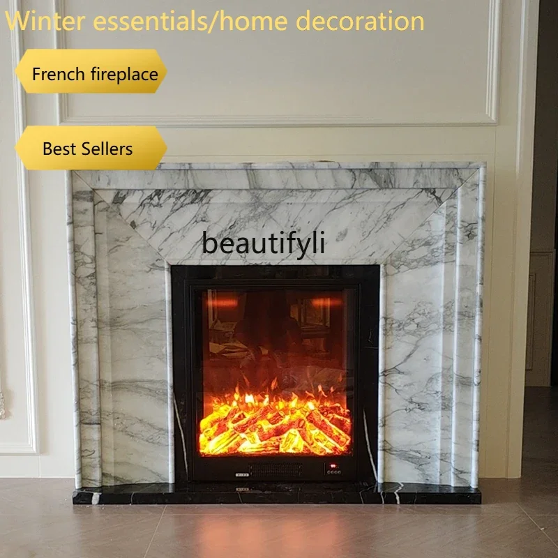 A95 Marble fireplace French natural white, modern American simple stone fireplace decorative cabinet
