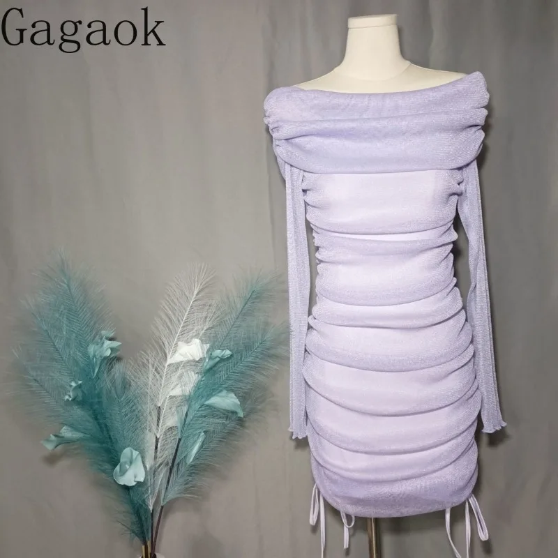 Gagaok sukienki jesienne czyste pożądanie biustonosz z wyciętym dekoltem Mini sukienka Bodycon z długimi rękawami słodka ostra elastyczna siateczkowa elegancka przedsionek