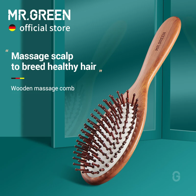 MR.GREEN Hair Brush Nature Wooden Anti-Static Detangle Brush Hair Scalp Massage Comb Air Cushion Styling Tools for Women Men