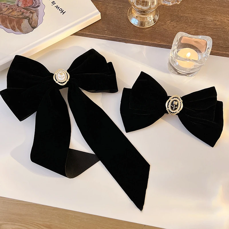 

Retro Black Velvet Rose Bow Hair Clip for Women's Elegant Ponytail Clip Fashion hairpin Hair Accessory