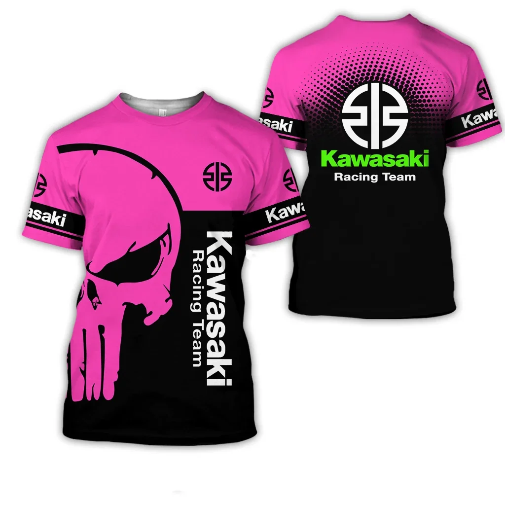 2024 ฤดูร้อนใหม่ผู้ชายรถจักรยานยนต์Kawasakiโลโก้ 3Dพิมพ์สบายๆเสื้อยืดผู้หญิงเด็กStreetขนาดใหญ่top