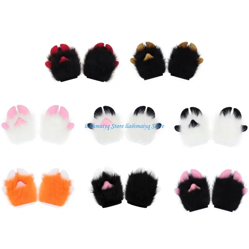 573B Realistic Cosplay Paws Gloves With 5 Finger Mobility Plush Fabric For Themed Parties And Performances