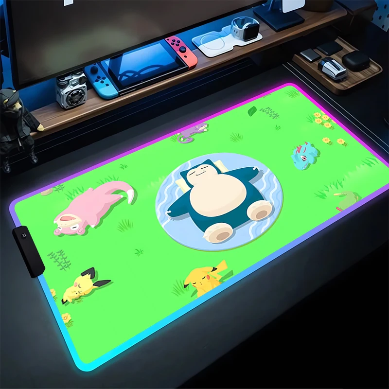 RGB Large Gaming Mouse Pad S-Snorlax Laptop Mat Gaming Mousepad Backlit Keyboard Gamer Table Pads P-Pokémon Home Decor coaster