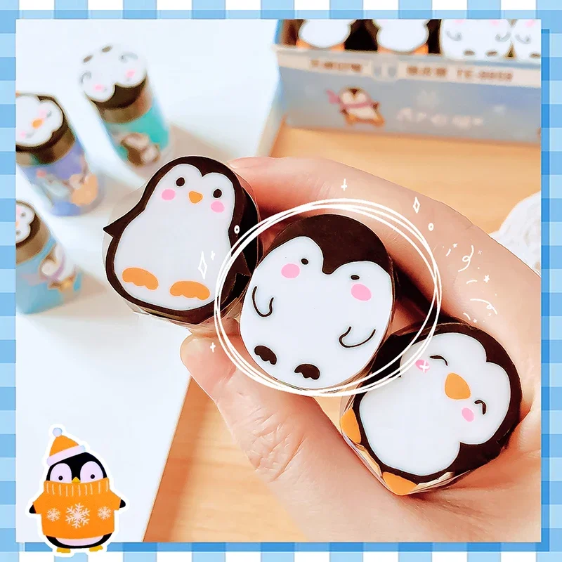 Borrador de lápiz rebanable con forma de pingüino lindo, suministros Kawaii para estudiantes, papelería escolar, suministros de oficina, regalo para