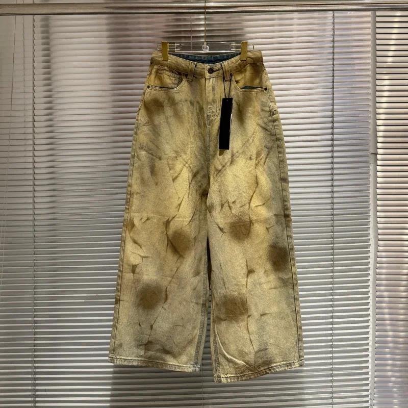 Top-Quality Streetwear Casual Men's and Women's Latui Atelier Graffiti Wide-Leg Silhouette Hand-Painted Jeans Pants