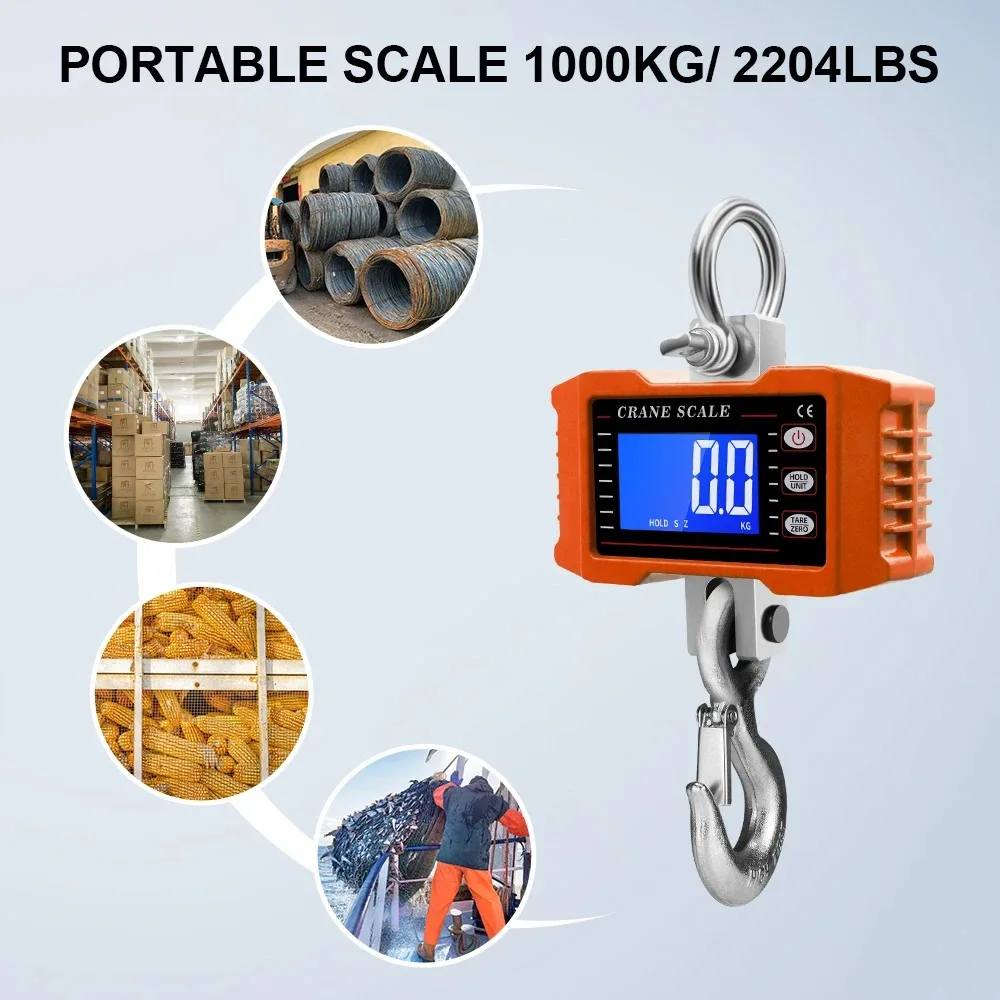 

1000kg/2204lbs Digital Crane Scale Hanging Scale Portable Heavy Duty Unit Change Industrial Scales for Farm Outdoor Working