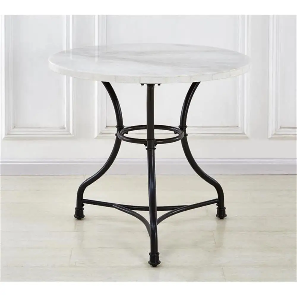Marble Bistro Table with Iron Base Height Adjustable Small Dining Spaces Kitchen Breakfast Nook Unique Stylish Design