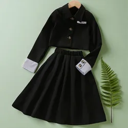 School Uniform Kids Outfits Suits for Girls Black Sets Children Clothes Coat & Dress 2pcs Teenagers Costumes 4 5 6 8 10 12 Years