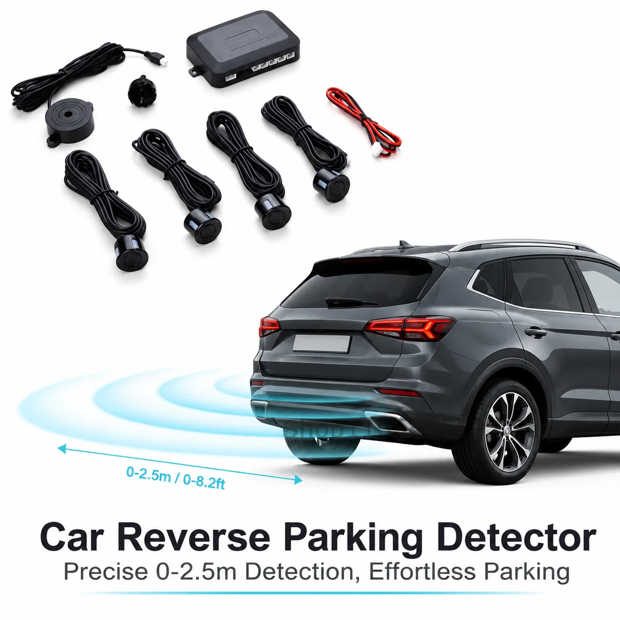 1 Set Universal 12V 10W Parking Sensor Kit Universal 4 Sensors Buzzer Reversing Radar Audible Alarm Indicator Probe System ABS