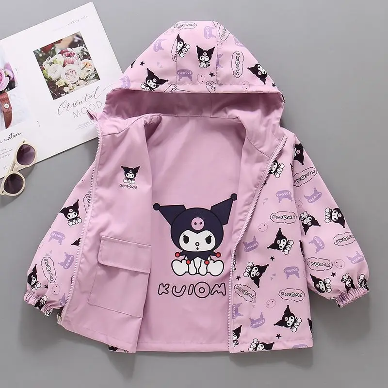 

Детское двустороннее пальто Sanrio Kuromi, уличный плащ для девочек, детское универсальное легкое осеннее пальто среднего размера, хит продаж