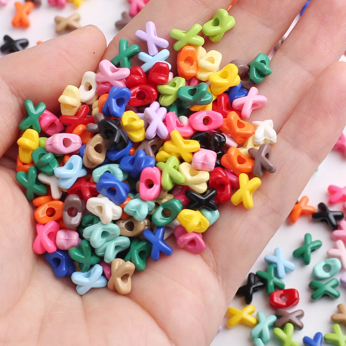 30/70pcs Random Color 5*8mm Glossy X Cross Acrylic Spacer Beads DIY Minimalist Handmade Bracelet Jewelry Supplies