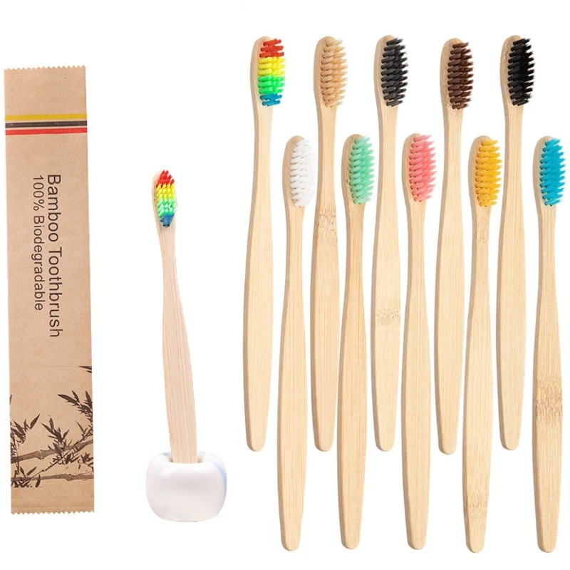 Bamboo Toothbrushes Medium Bristles for Adult, 100 Pack Family Bulk Toothbrushes Natural Organic Wooden Tooth Brush