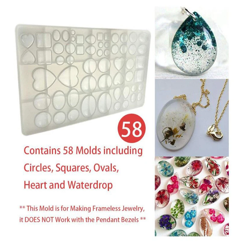 Silicone Resin Mold Oval Teardrop Square Heart Round Shapes For Polymer Clay Crafting Resin Epoxy Pendant Earrings Making Castin