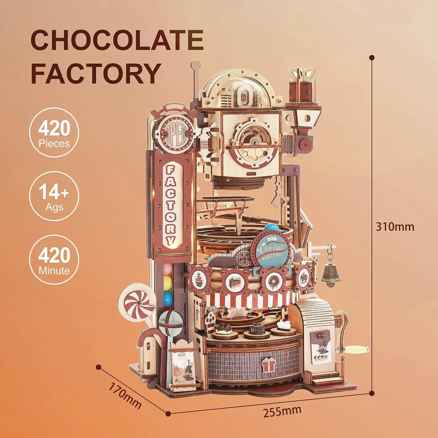 Robotime ROKR Marble Chocolate Factory 3D Wooden Puzzle Games Assembly Model Building Toys for Children Kids Adult Birthday Gift