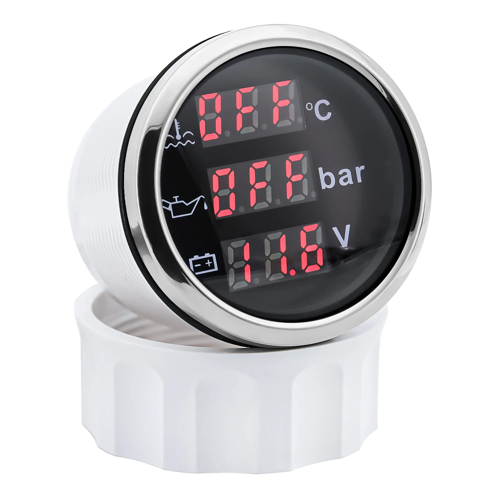 Red Backlight Car Boat 3IN1 Digital 52mm Gauge with Alarm 0~120℃ Water Temperature Gauge+Oil Pressure Meter+Voltmeter 0-10 Bar