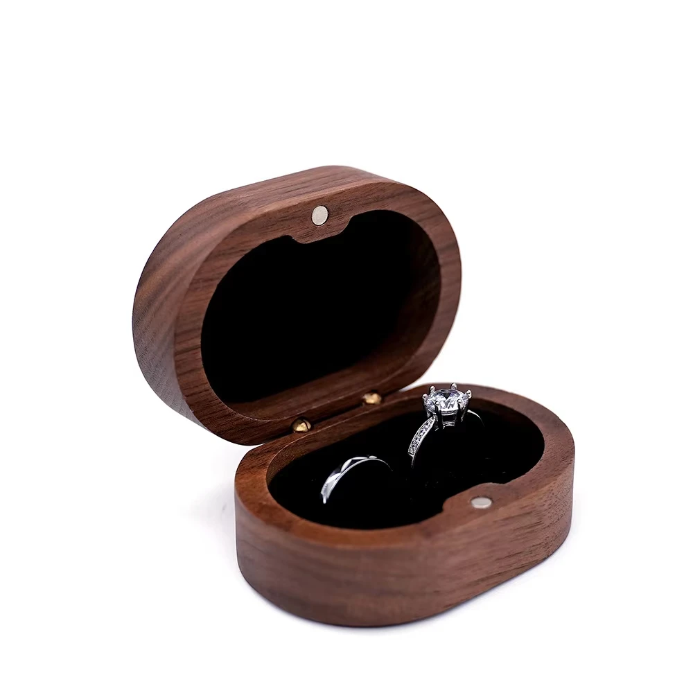 High Quality Oval Black Walnut Solid Wood Ring Jewelry Gift Packaging Box Cufflinks Display Stand Cases Only Wooden Boxes