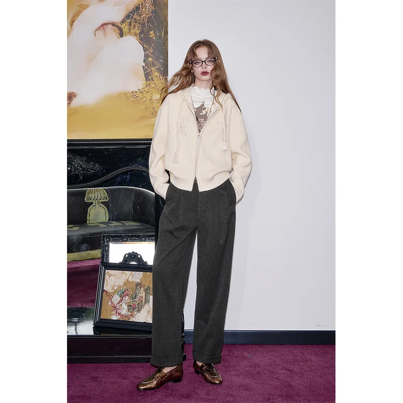 ELFSACK 2025 Winter New Arrivals Casual Straight Leg Solid Color Versatile Dress Pants For Woman