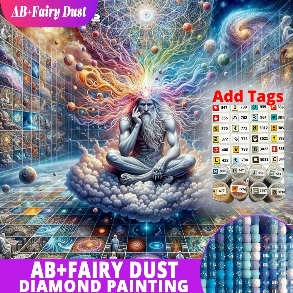 AB Fairy Dust DIY Diamond Mosaic Abstract Meditation Buddha Figure Cosmic Full Square Round Diamond Painting Wall Art Home Decor
