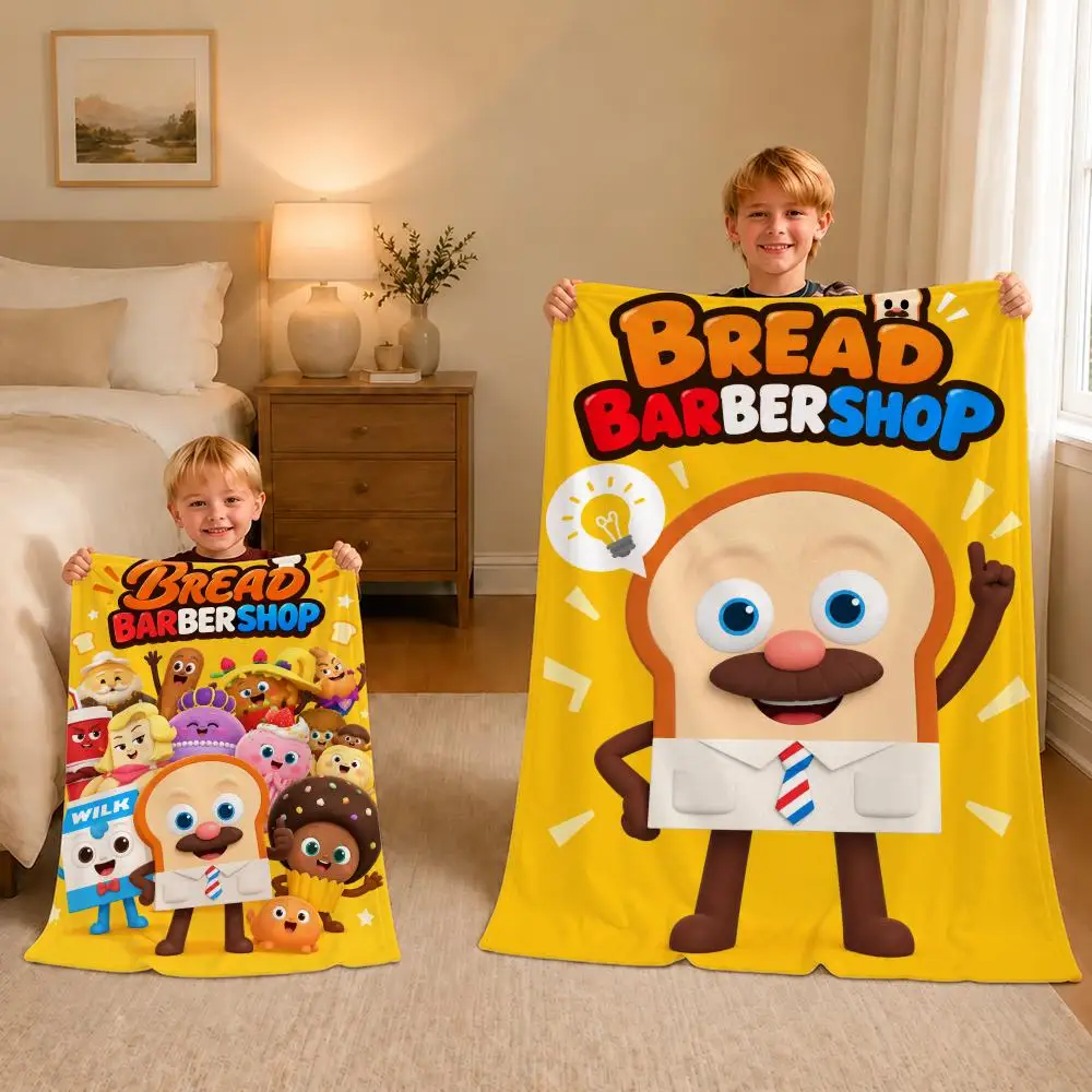 Cartoon funny Bread Barbershop Throw Soft Plush Flannel Pet Blanket, Home Decor Cover for Sofa, Bed, Trip & Picnic