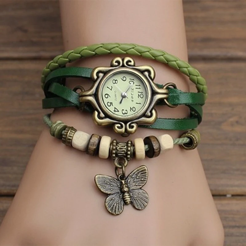 Antique Women Watch Leather Wrapped Bracelet Women Quartz Wristwatch Ladies Clock Gift Watch relojes de mujer