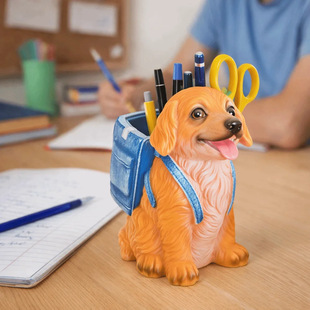 Cute Small Dog Design Pen Holder Creative Large Capacity Desktop Stationery Storage Organizer for Home Office Decoration