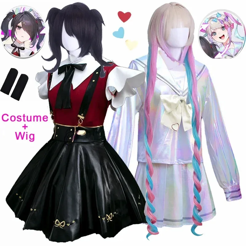 

Needy Girl Overdose Anime Cosplay Costume Game Wig Anime JK Uniform Leather Skirt Set Abyss KAngel Ame Chan Cosplay Costume