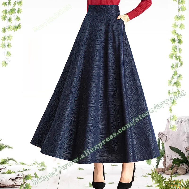 Retro Simple and Casual Womens Maxi Skirt Autumn Jacquard A-line Plus Size 5XL 6XL faldas largas elegantes Ladies female Skirts