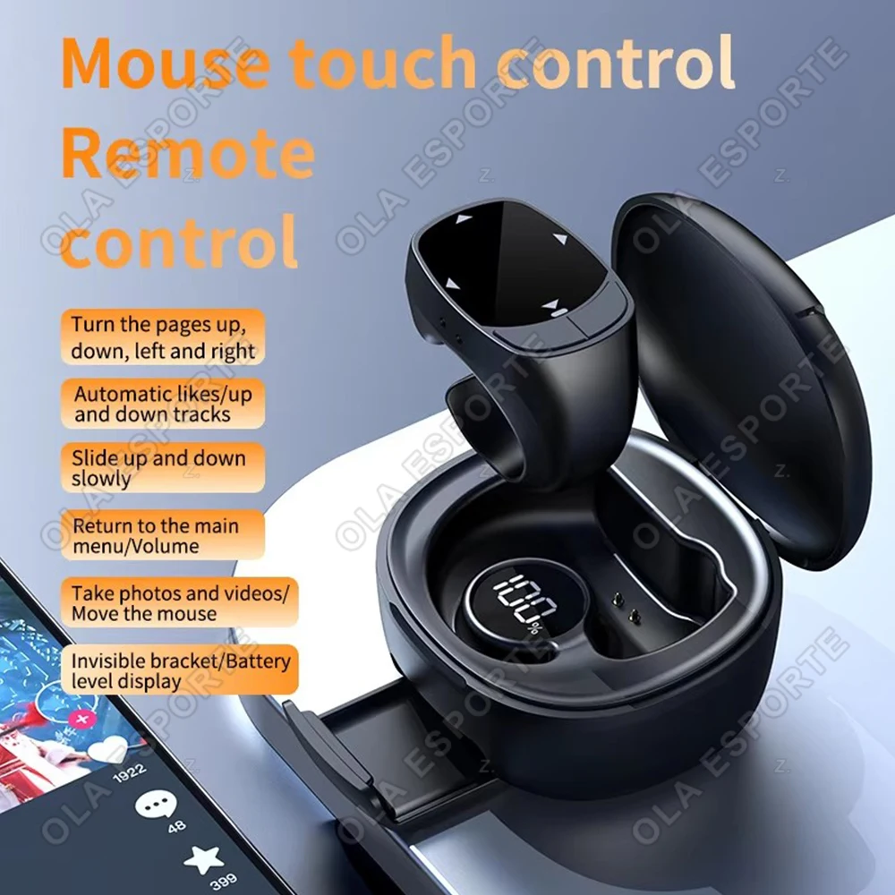 

Bluetooth-кольцо с сенсорным экраном для дистанционного управления: управление видео в TikTok, перелистывание страниц электронных книг, воспроизведение музыки, спуск затвора для фото (для iPhone и Android)