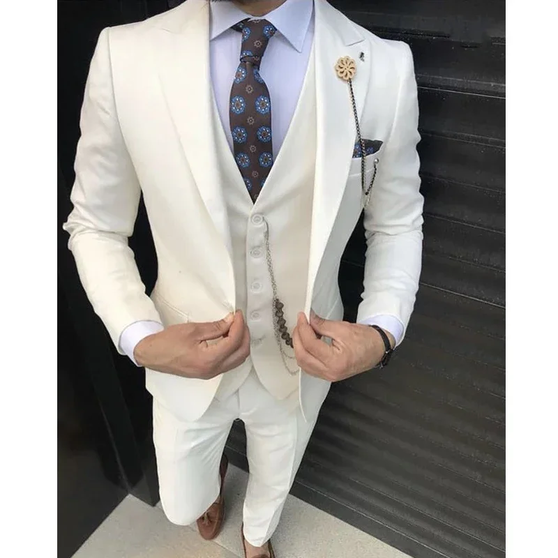 

Formal Groom Tuxedo for Wedding Men Suits 2025 Peak Lapel Slim Fit Custom Male Business Italian Style Fashion Costume