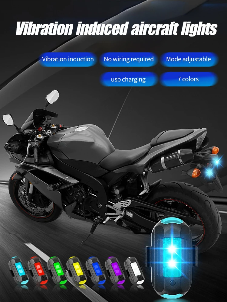 Universal Led Aircraft Strobe Lights Motorcycle Anti-collision Warning Light with USB Charging 7 Colors Turn Signal Indicator