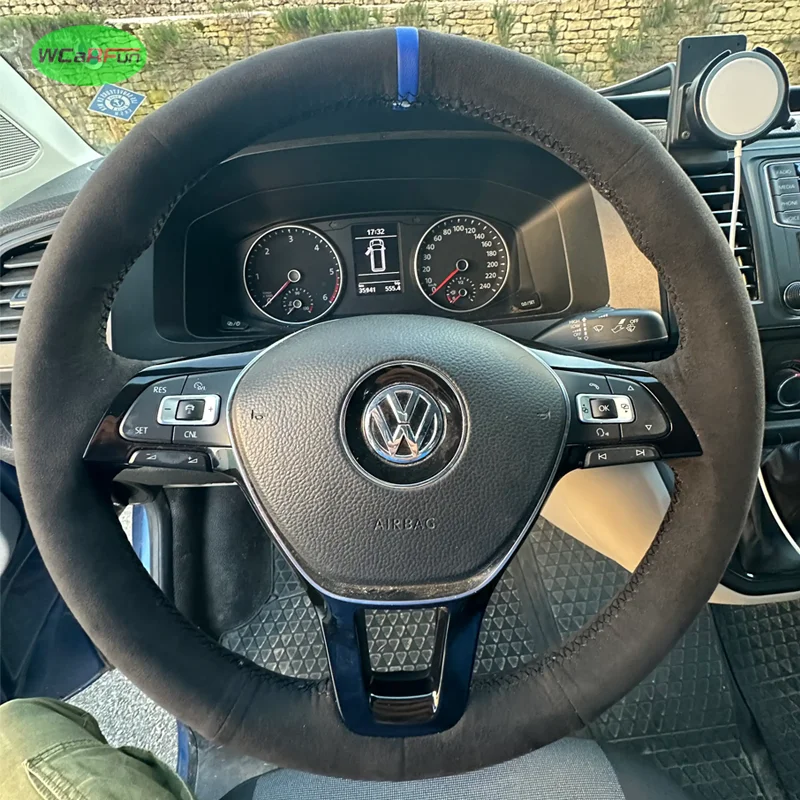 Black Leather Car Steering Wheel Cover For Volkswagen VW Amarok T6 California Caravelle Kombi Multivan Transporter 2015-2019