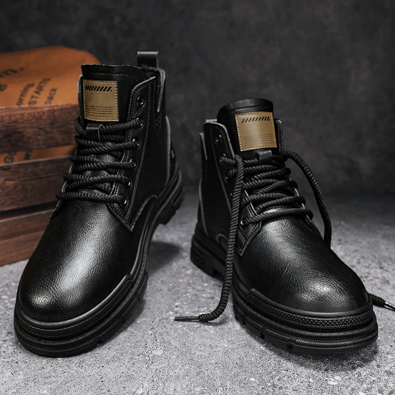 Tooling Boots Men\'s Ankle Leather Boot High Top Retro Classic British Anti-slip Street Motorcycle Shoes New Style Popular Model