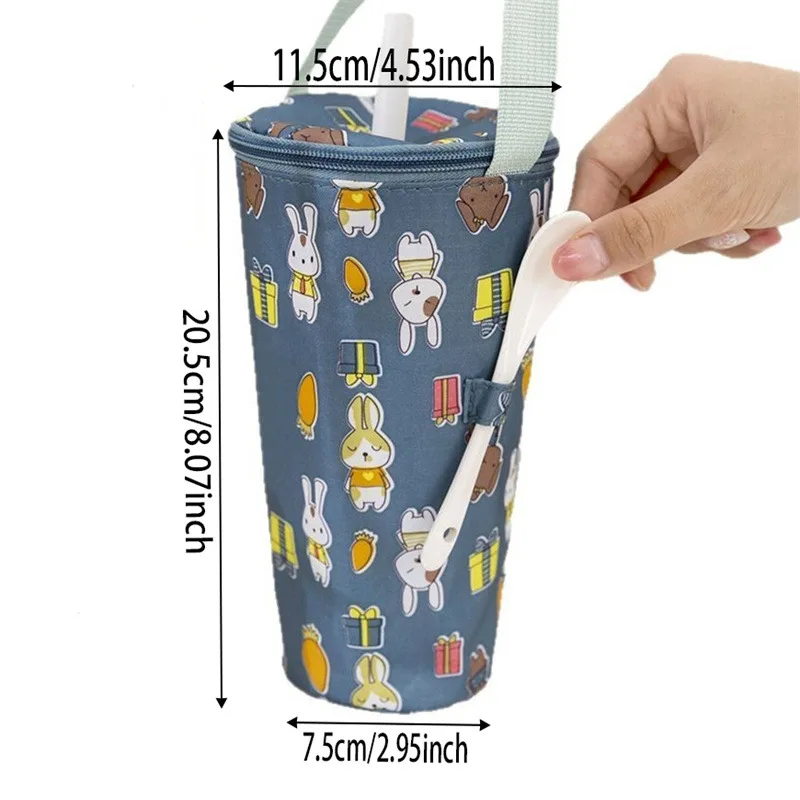 Portabicchieri da tè al latte per cartoni animati, tenuto in mano, isolato, per conservare la freschezza, borsa per tazze portatile, attrezzatura da campeggio all'aperto, viaggi, picnic, feste in spiaggia