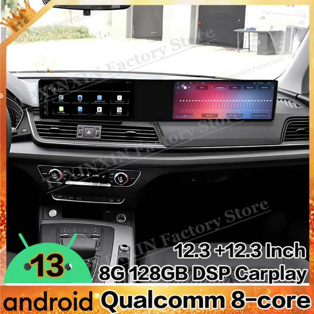 8-Core Dual Screen Interaction Android Auto For Audi Q5 2017~2020 Multimedia GPS Navigation Car Radio Stereo Receiver Head Unit