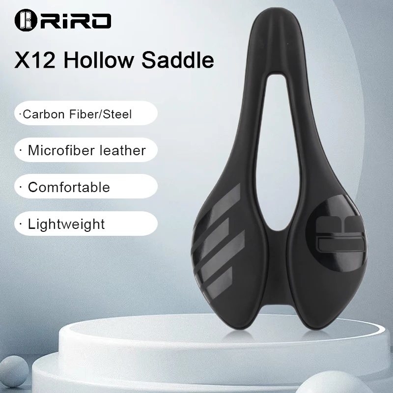 RIRO MTB Carbon Fiber Saddle Ultra-light Hollow Road Bike Cushion Mountain Bicycle Comfortable CR-MO/EVA/Nylon Seat Cycling Part