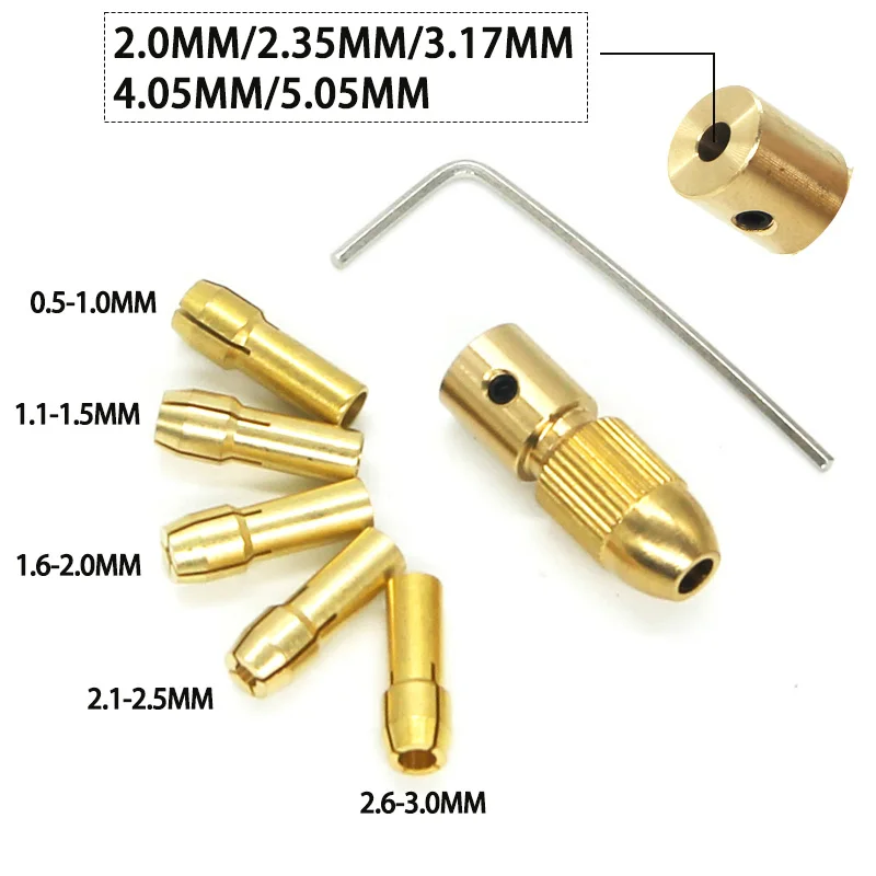 Brass Collet Mini Drill Chucks For Electric Motor Shaft Drill Bit Tool Chuck Adapter Quick Release Keyless Bit Adapt